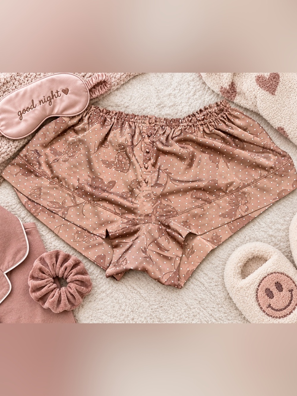We The Free Brown Floral Polka Dot Satin Lounge Pajama Shorts